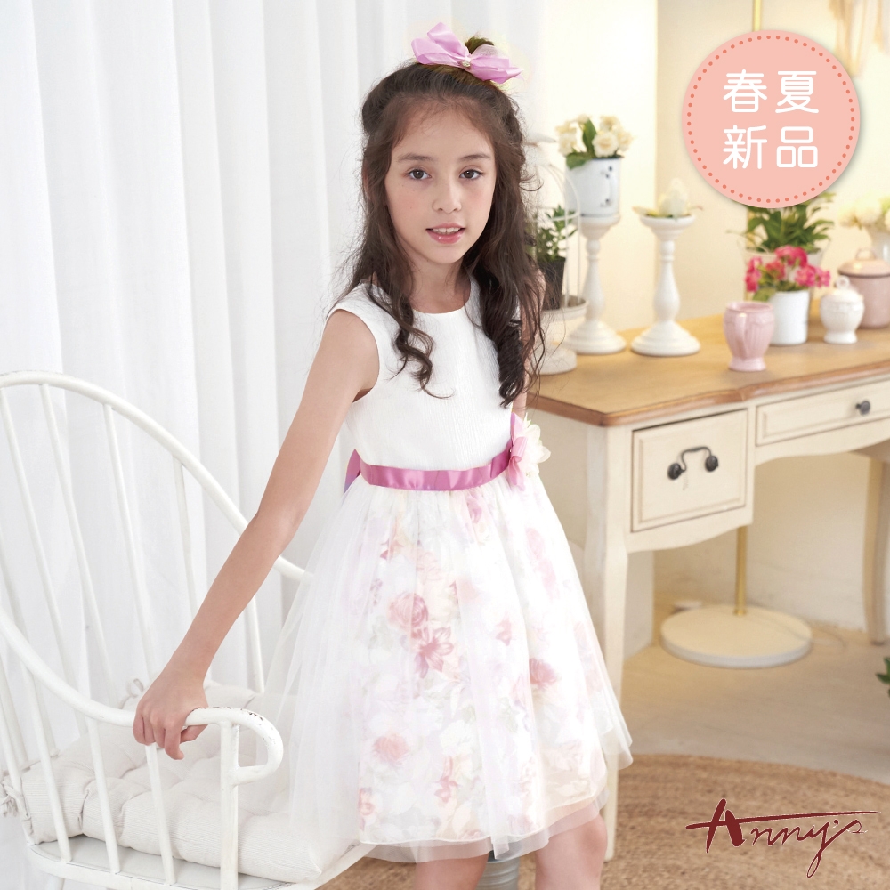 Annys安妮公主-優雅的花立體花朵春夏款無袖綁帶洋裝*0124粉紅