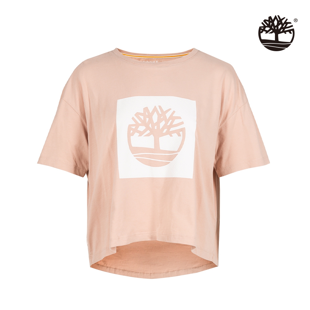 Timberland 女款豆沙紅色Logo短版有機棉短袖T恤|A23H6662