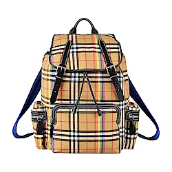 BURBERRY THE RUCKSACK經典VINTAGE彩虹格尼龍拼接牛皮