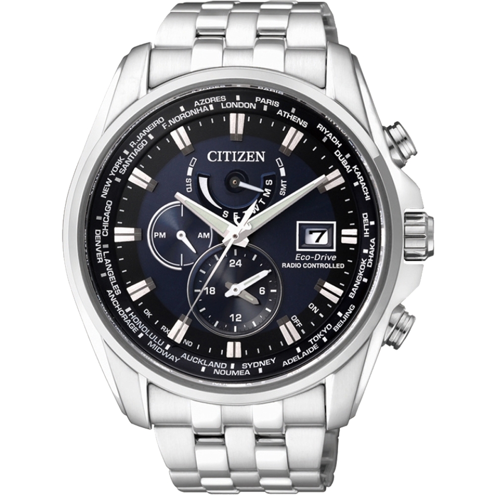 CITIZEN 星辰 Eco-Drive 競速賽車電波計時腕錶-藍/44mm AT9031-52L