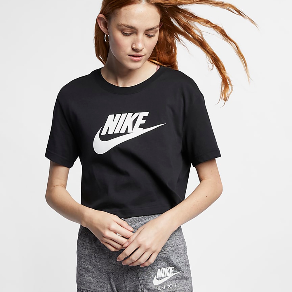 Nike NSW TEE ESSNTL CRP ICN FT 女短袖上衣 短版-黑-BV6176010