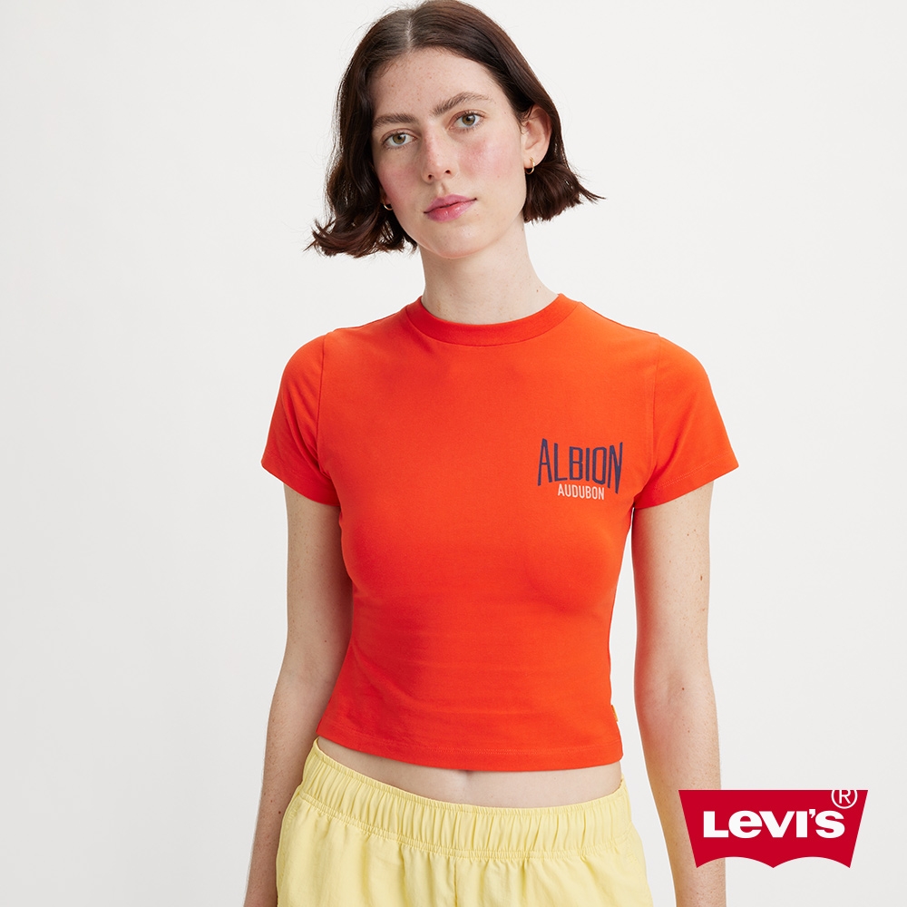 Levis Gold Tab金標系列 女款 短版彈力修身短袖T恤 橘紅