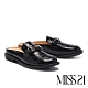 拖鞋 MISS 21 復古個性釦鍊大歪方頭穆勒低跟拖鞋－黑 product thumbnail 1