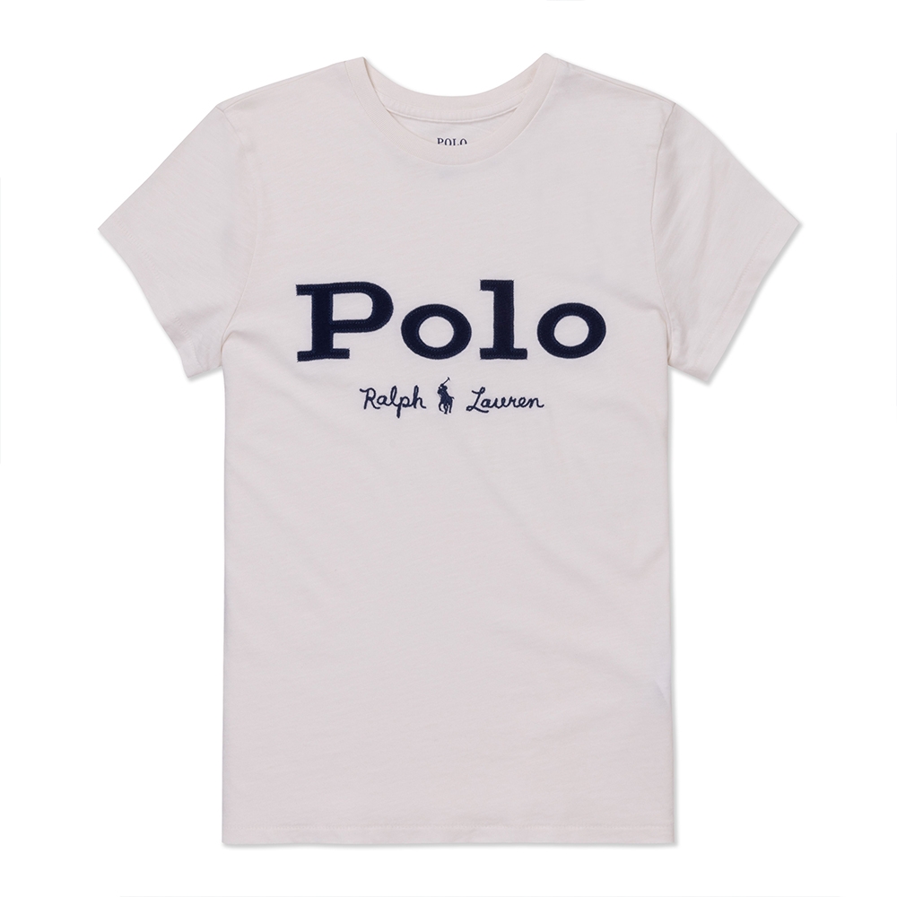 Polo Ralph Lauren RL 熱銷刺繡文字圖案短袖T恤(女)-米白色