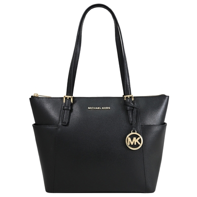 MICHAEL KORS JET SET ITEM 雙口袋拉鍊肩背托特包(黑/金)