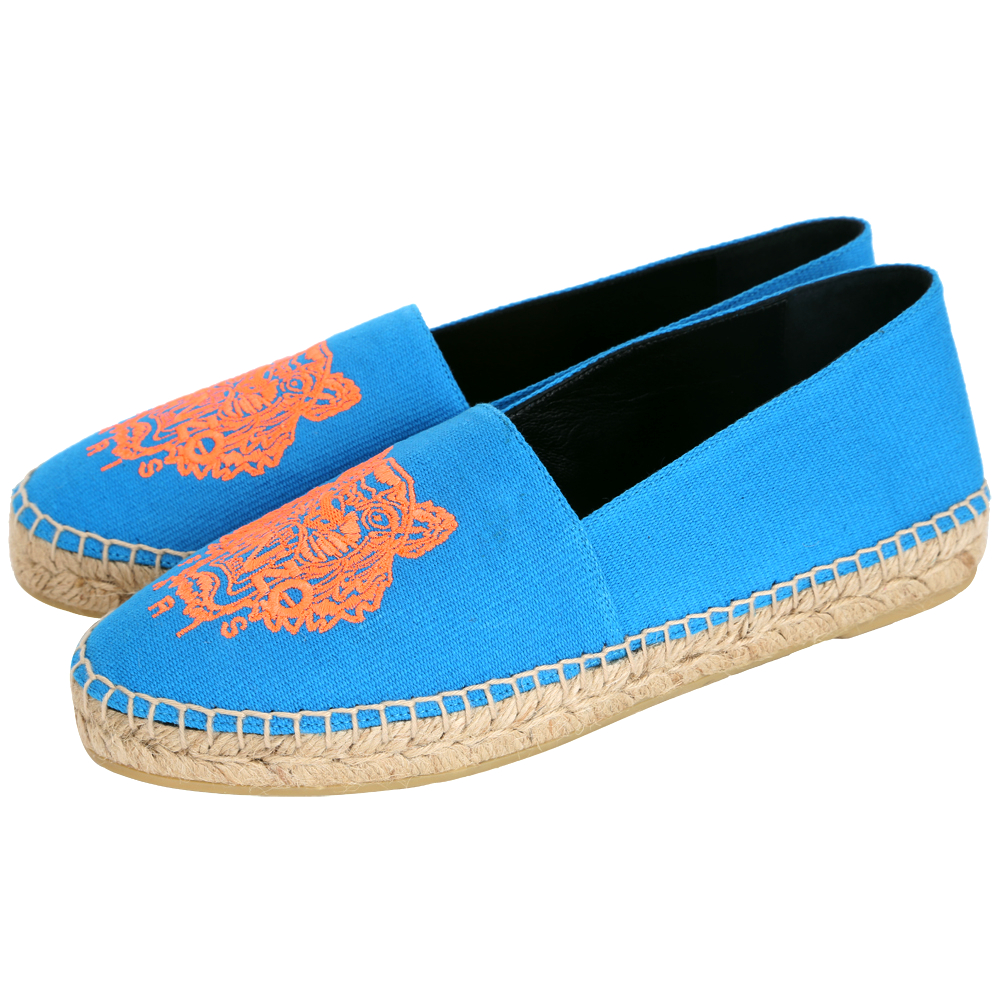 KENZO Tiger Espadrilles 霓虹老虎刺繡帆布草編便鞋(女/亮藍)