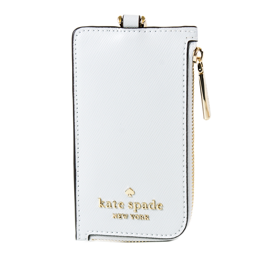 KATE SPADE 防刮十字紋識別證掛帶票卡夾-灰藍