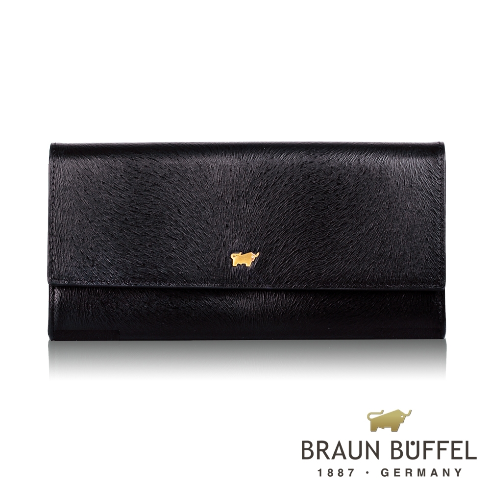 【BRAUN BUFFEL 德國小金牛】台灣總代理 萊勒斯 12卡兩折長夾-黑色/BF638-621-BK