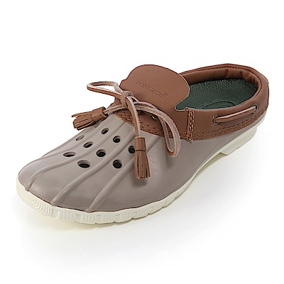 (男)Ponic&Co美國加州環保防水洞洞半包式拖鞋-灰褐色