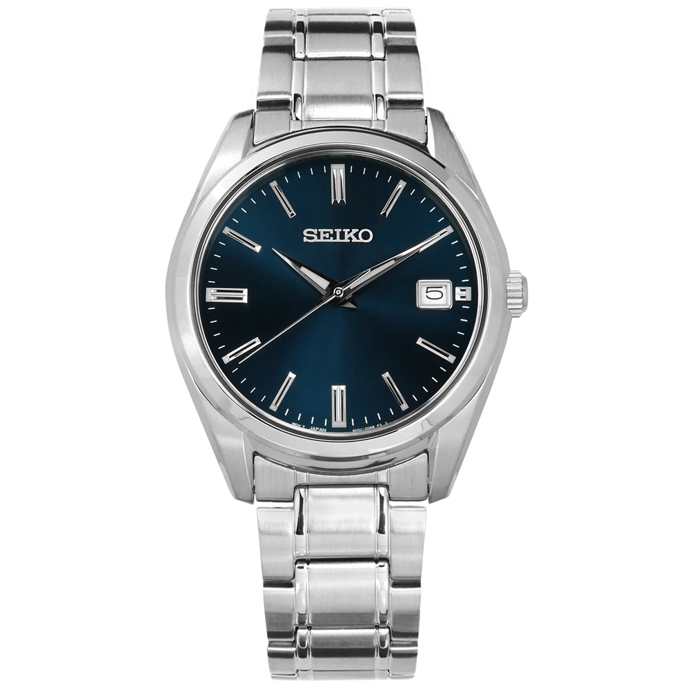 SEIKO 精工 簡約時尚 藍寶石水晶玻璃 日期 不鏽鋼手錶 藍色 40mm