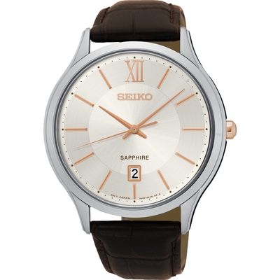 SEIKO 精工 城市簡約美學時尚腕錶 新春送禮-玫瑰金時標x咖啡/42mm (SGEH55P1/7N42-0GG0K)