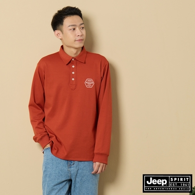 JEEP 男裝 經典LOGO刺繡休閒長袖POLO衫-橘色