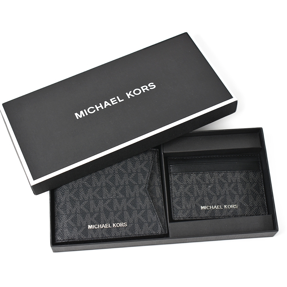 MICHAEL KORS 男款 緹花LOGO八卡短夾/名片夾/禮盒-黑色