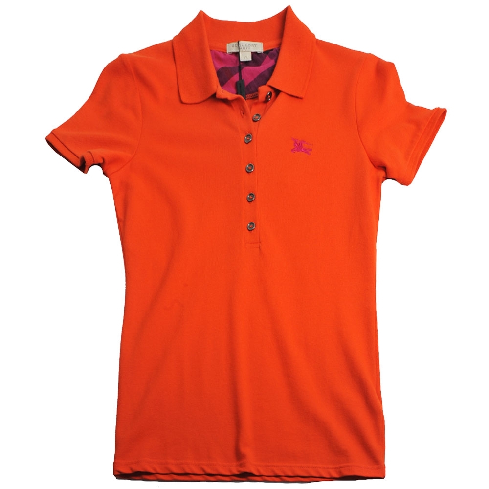 BURBERRY 戰馬刺繡LOGO釦式短袖女POLO衫(橘/XS號)
