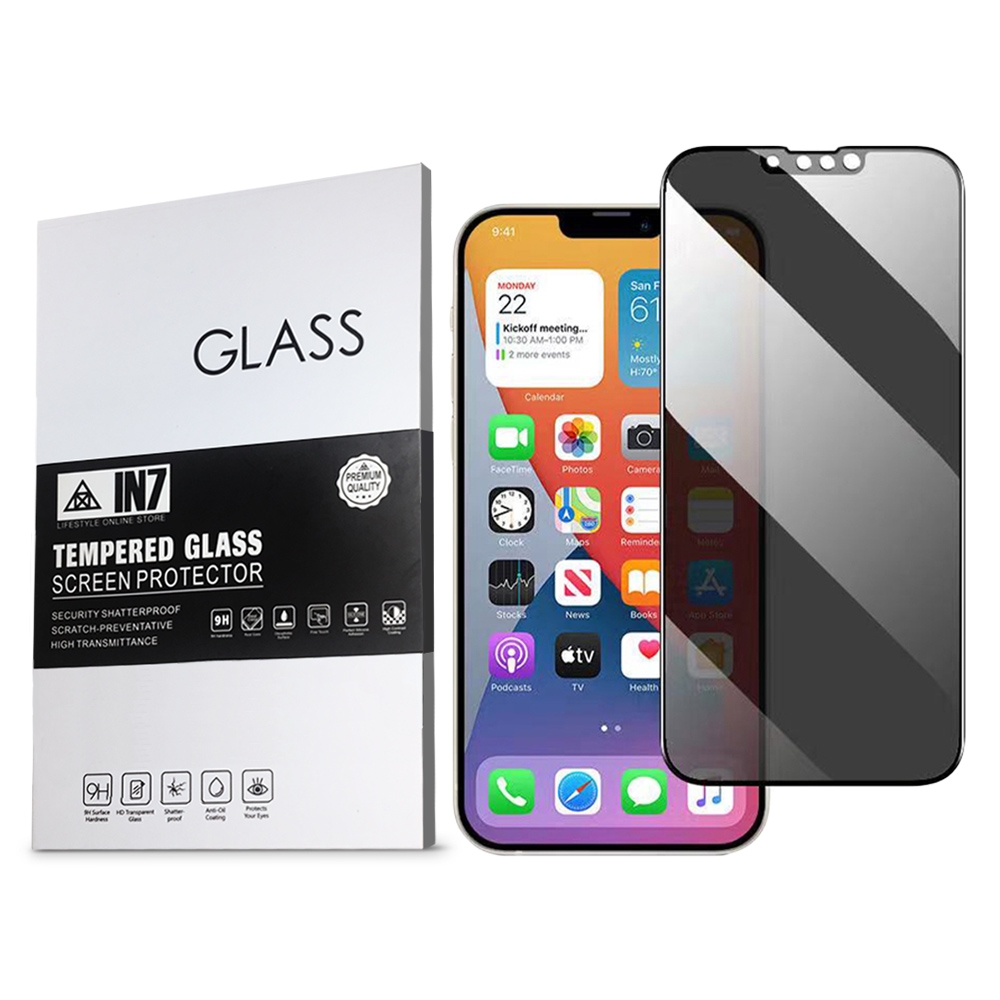 IN7 iPhone 13/13 Pro (6.1吋) 防窺3D滿版9H鋼化玻璃保護貼 疏油疏水 鋼化膜-黑色