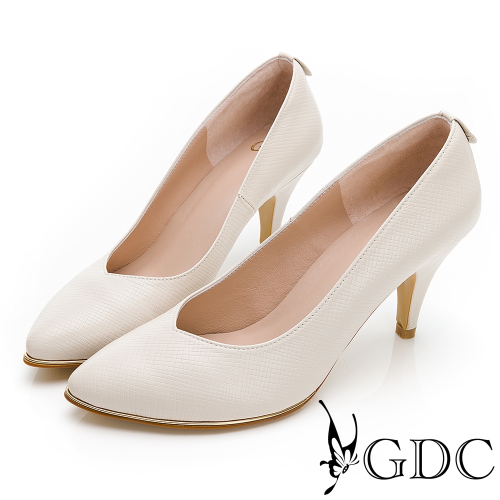 GDC-韓風裸色系氣質甜美真皮高跟尖頭鞋-米色