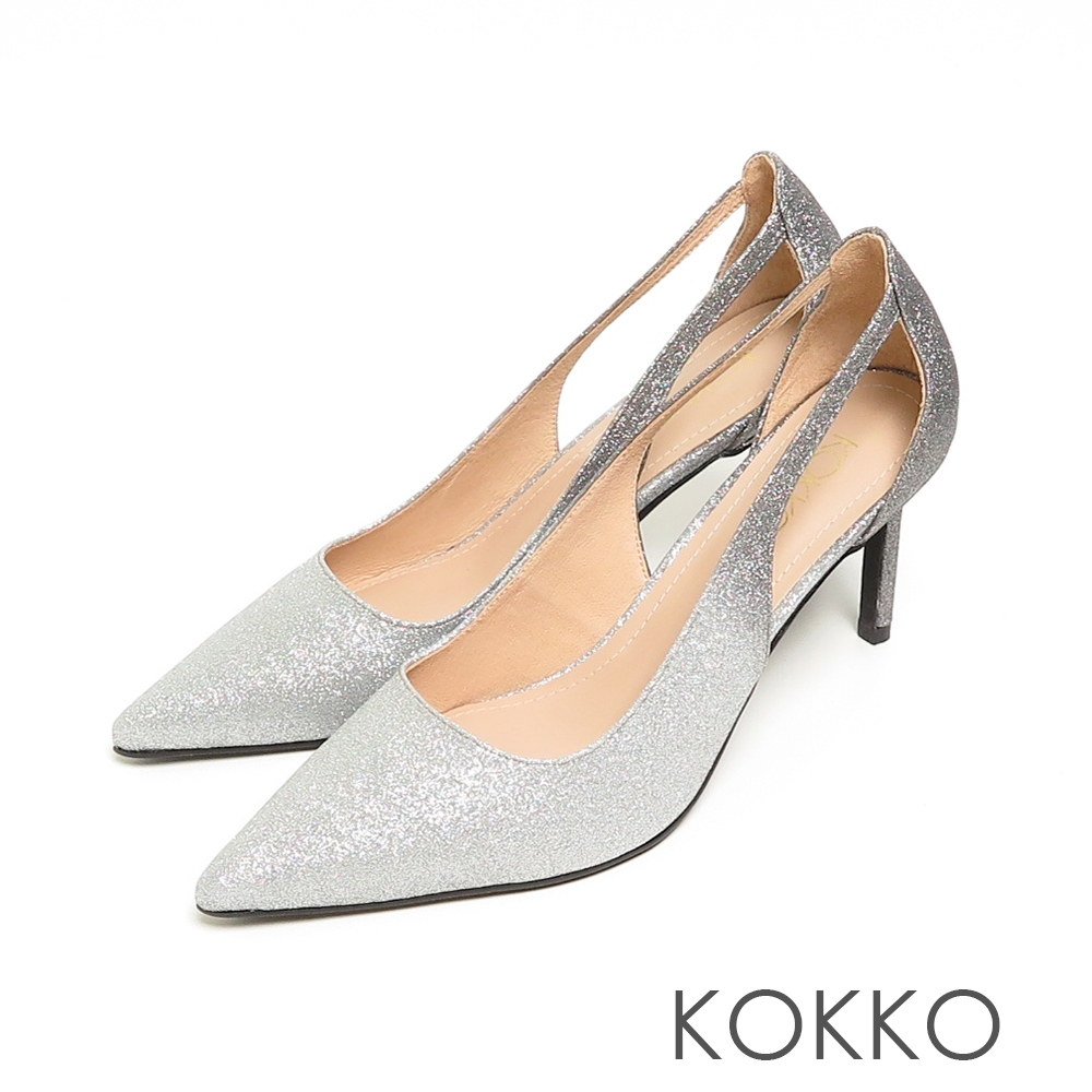 KOKKO經典手工尖頭微性感鏤空細高跟鞋派對銀