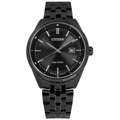CITIZEN / 光動能 簡約時尚 日期 藍寶石水晶玻璃 防水 不鏽鋼手錶-鍍黑/41mm