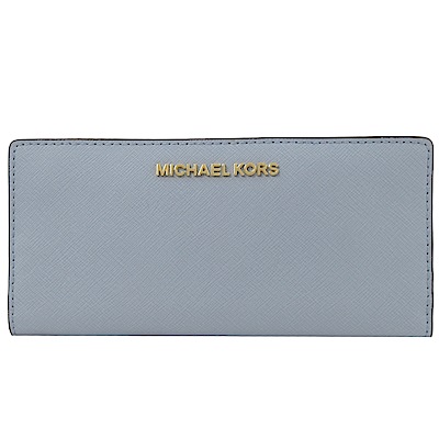 MICHAEL KORS Jet Set金屬logo防刮牛皮對開長夾(淺藍)