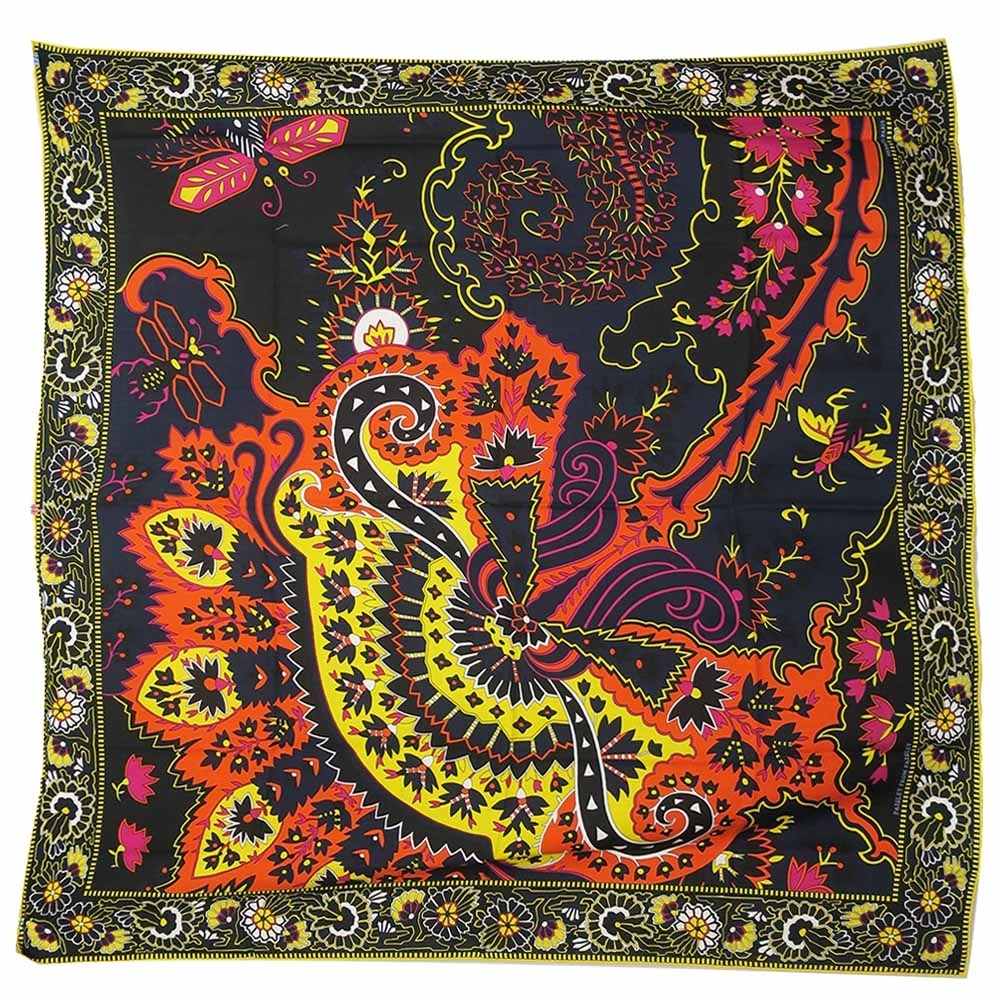 Hermes Paisley 佩斯里喀什米爾羊絨披肩/方巾(黑色)