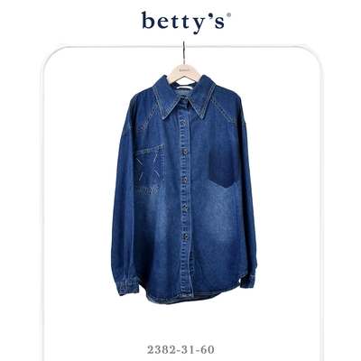 betty’s貝蒂思 單邊口袋寬版牛仔襯衫(深藍)