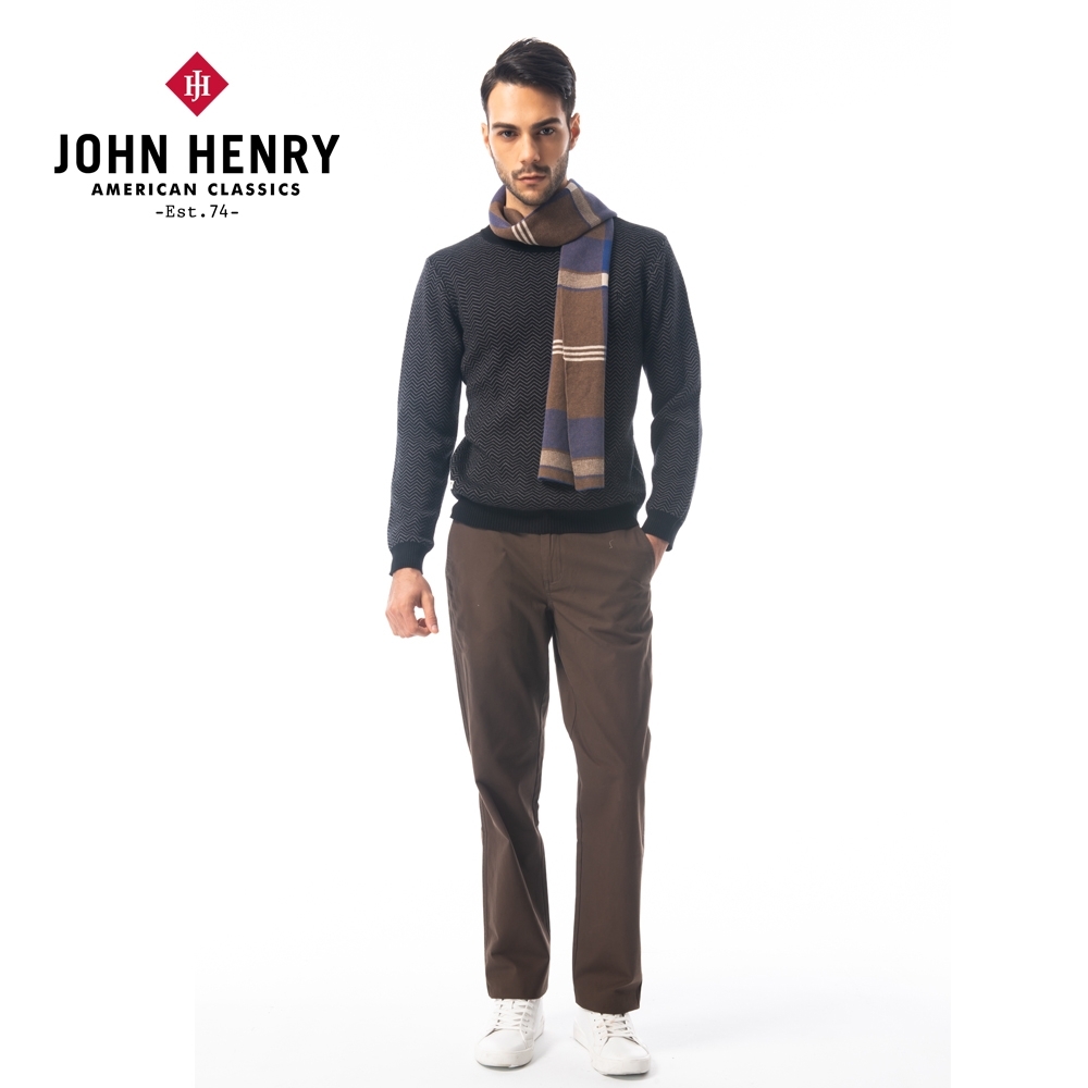 【JOHN HENRY】配色格紋針織圍巾-藍