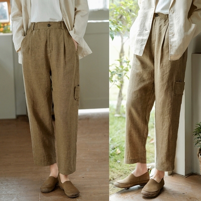 法國色織肌理純亞麻直筒休閒九分褲-設計所在-獨家高端限量系列