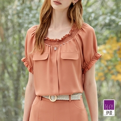 ILEY伊蕾 甜美織紋荷葉上衣(桔色；M-XL)1232011010