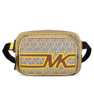 MICHAEL KORS Cooper 品牌描邊大MK防刮雙層腰/胸兩用包(卡其黃/男女皆宜)