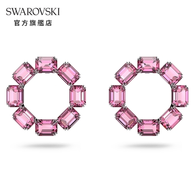 SWAROVSKI 施華洛世奇 Millenia 大圈耳環, 八角形切割Swarovski 水晶, 粉紅色, 鍍白金色