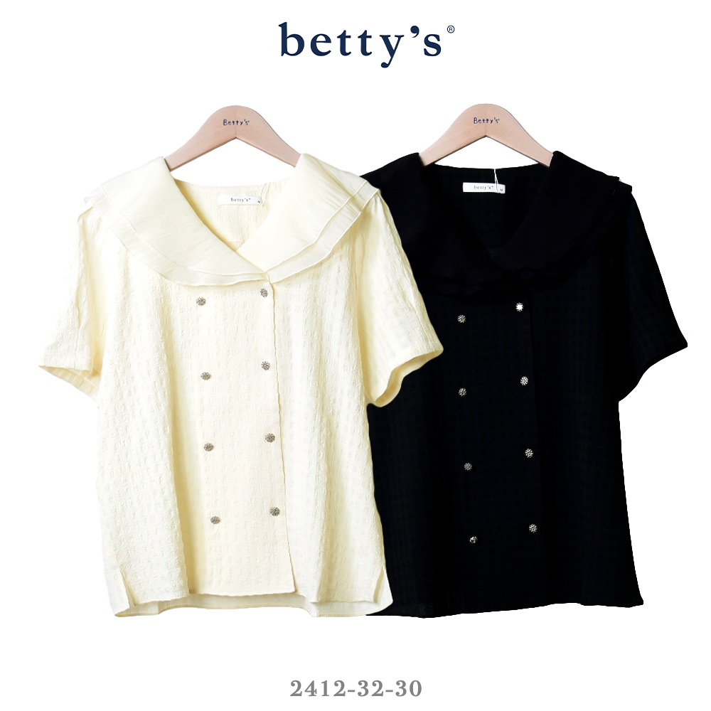 betty’s專櫃款　雙排花花釦雪紡翻領短袖襯衫(共二色)