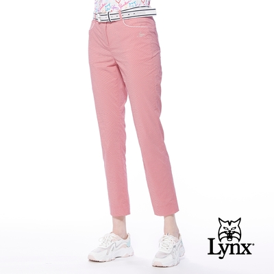 【Lynx Golf】女款日本進口布料彈性經典格紋口袋出芽設計窄管九分褲-紅色