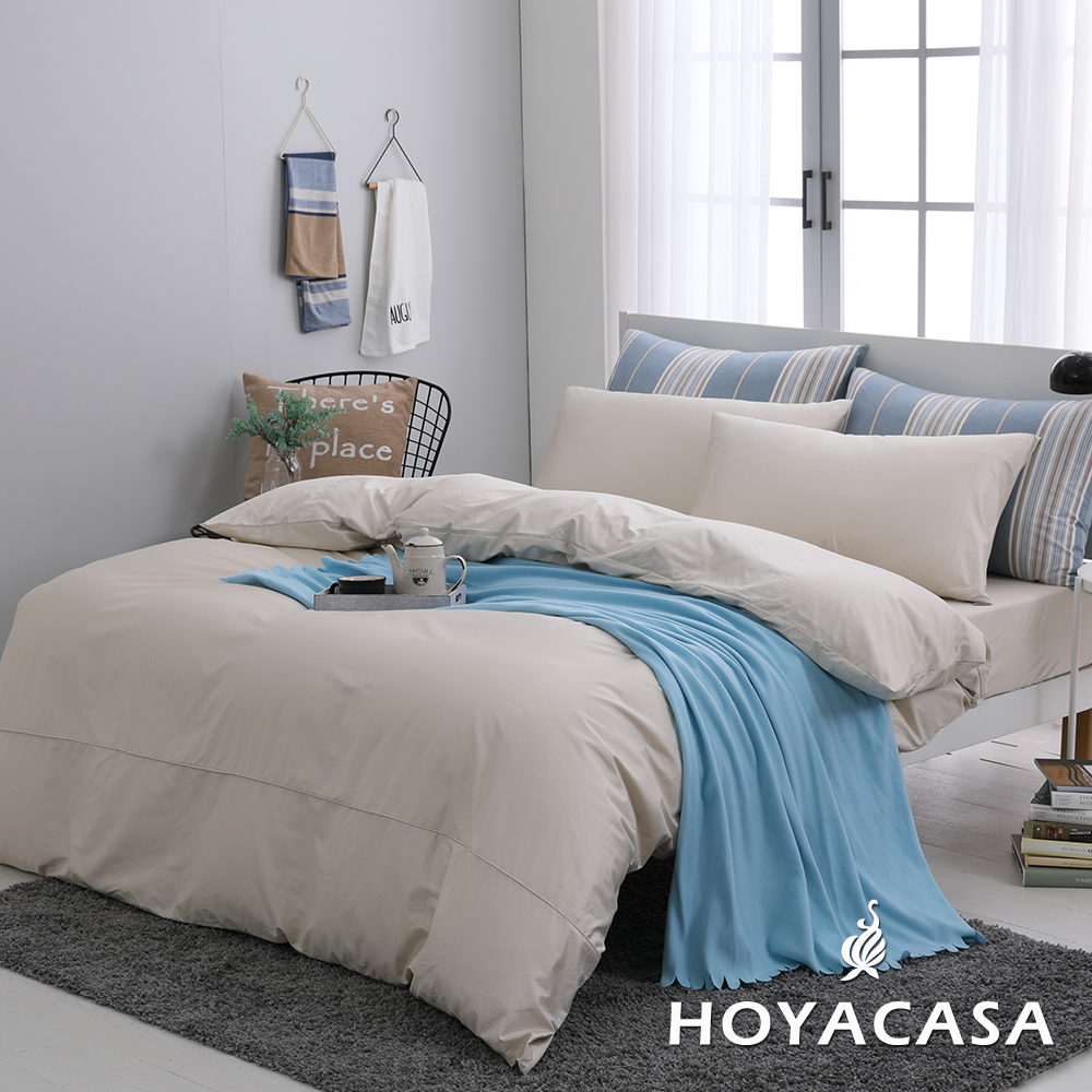 HOYACASA時尚覺旅 加大300織珍珠米被套床包四件組