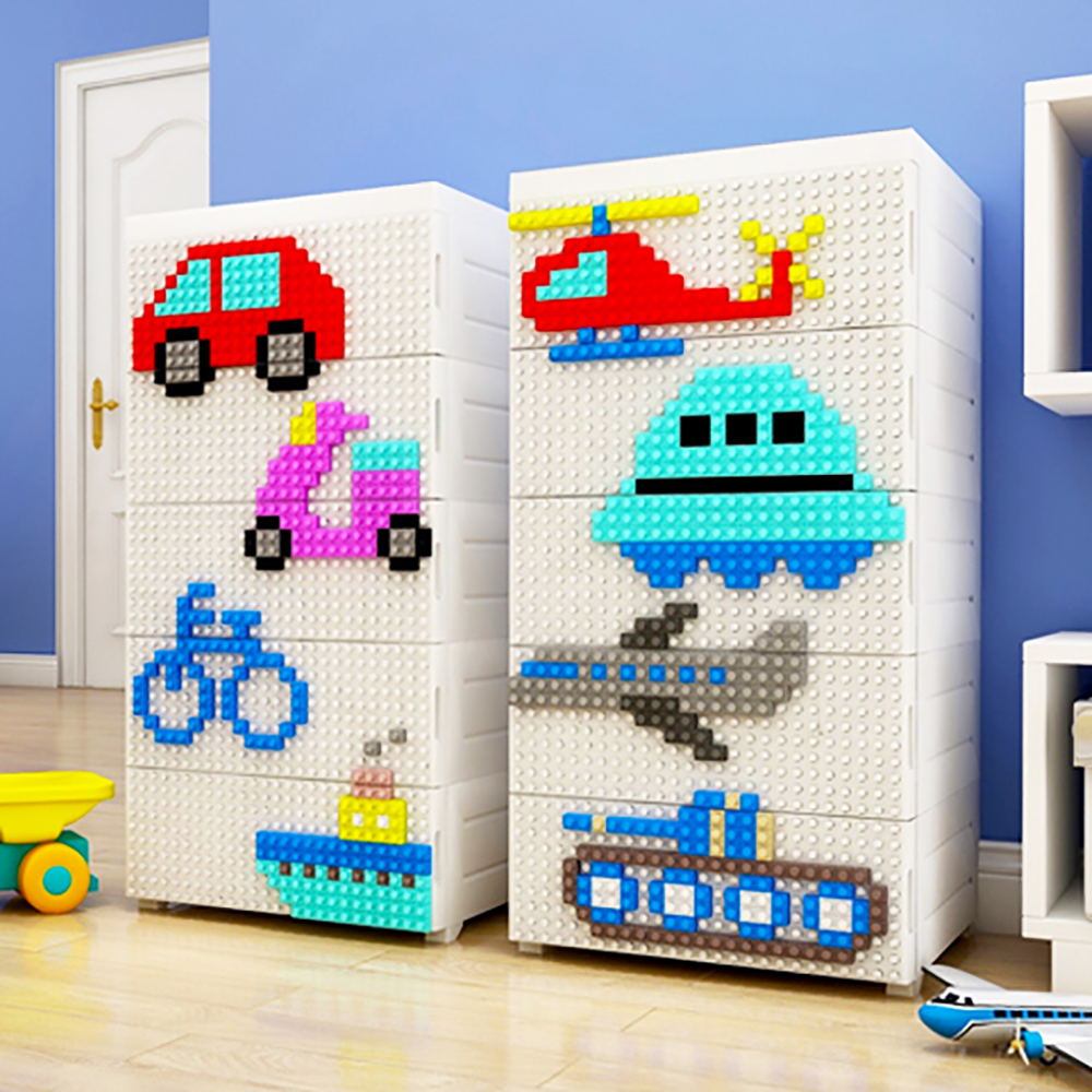 【魔法腳印】童趣益智積木拼圖五層玩具收納櫃-交通工具((拆開即用 免組裝)
