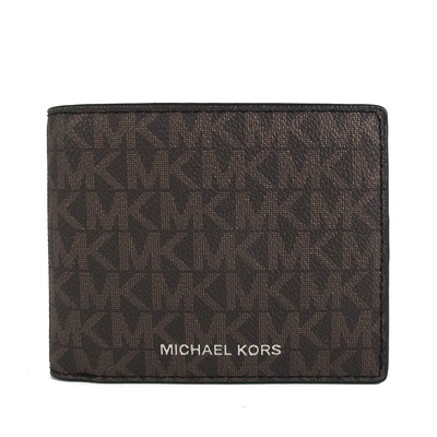 MICHAEL KORS Cooper 燙銀Logo防刮滿版MK雙鈔票層含零錢袋對開式短夾(咖黑色)