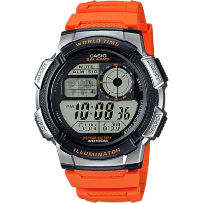 CASIO 卡西歐 10年電力手錶 送禮推薦-橘 AE-1000W-4B