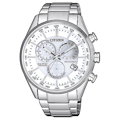 CITIZEN 星辰光動能鈦金世界時間計時電波錶CB5020-87A-銀/42mm