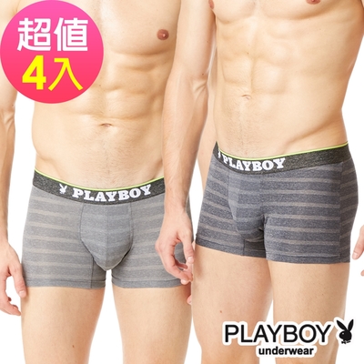 男內褲 PLAYBOY 韓系輕時尚條紋四角褲 合身四角褲(4件組)