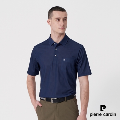Pierre Cardin皮爾卡登 男款 吸濕排汗彈力印花短袖POLO衫-深藍色 (7247261-39)