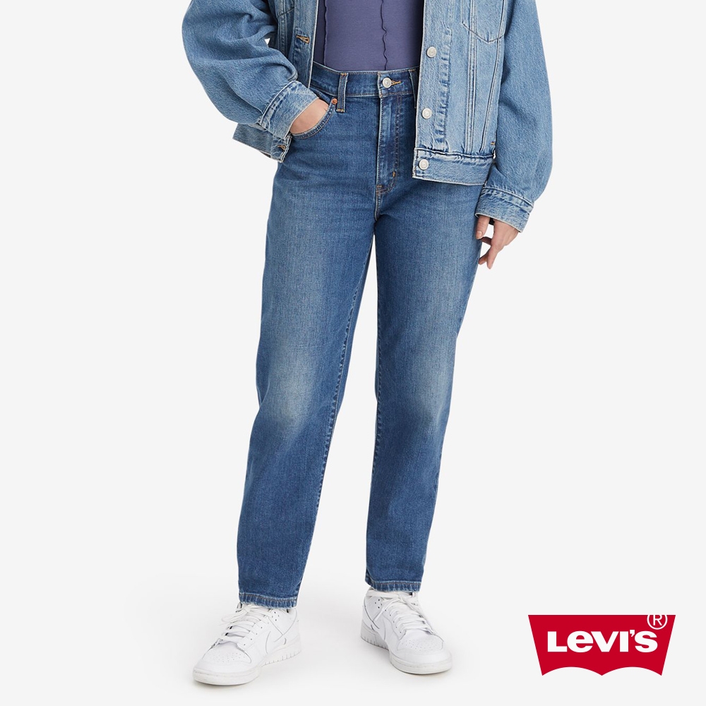 Levis 女款 上寬下窄 高腰修身窄管及踝牛仔長褲 / 精工中藍染刷白 / 彈性布料