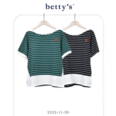 betty’s貝蒂思 小愛心刺繡條紋拼接短袖T-shirt(共二色)