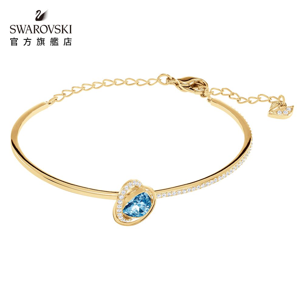 SWAROVSKI施華洛世奇 Outstanding 金色愛心飾框梨形藍墜飾手鏈
