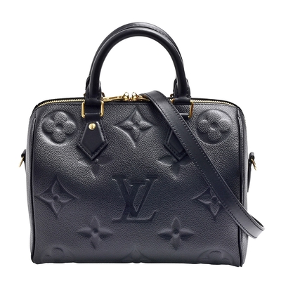 LV Louis Vuitton路易威登 M58951 Speedy Bandoulière 25 Empreinte壓花皮革手提/斜背波士頓包(黑色)