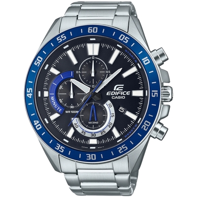 CASIO EDIFICE 簡約大方經典三針三眼計時腕錶-黑面X藍框(EFV-620D-1A2)/50.5mm