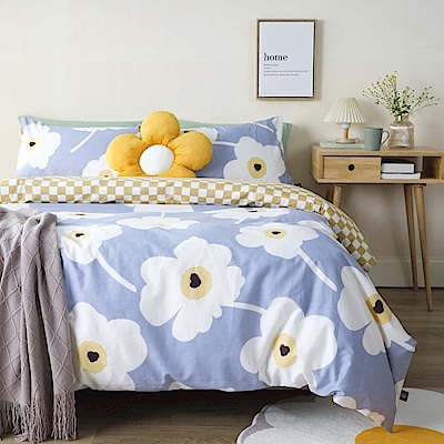 hoi!台灣製純棉被套床包枕套四件組-雙人-舒芙蕾藍 (H014358515)