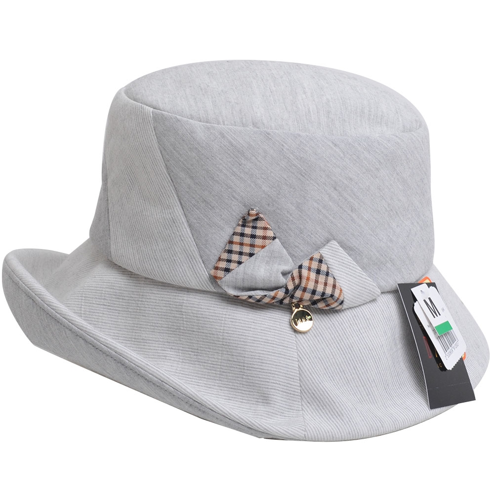 DAKS 經典品牌LOGO格紋蝴蝶結造型遮陽帽(淺灰色)