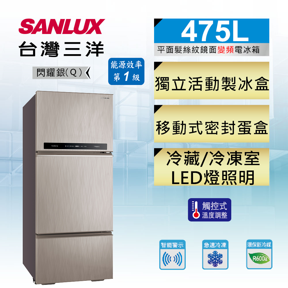 【超值】SANLUX台灣三洋 475L 1級變頻3門電冰箱 SR-C475CV1A - 變頻301-599L - @網紅直播人氣商品