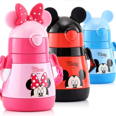 【優貝選】迪士尼俏皮小胖瓶 兩用保冷/保溫兒童吸管式背帶水壺(310ML)