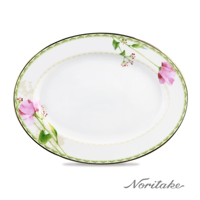 【NORITAKE】湖畔花語金邊橢圓盤29.4CM 可微波(新品上市)