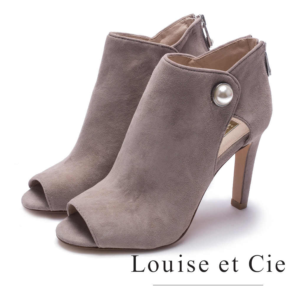 Louise et Cie-珍珠魚口麂皮高跟踝靴-絨灰